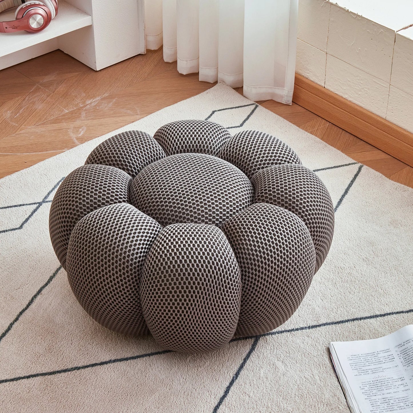Nordic Sofa Pedal Simple Round Stool Low Ottomans Living Room Sofa Footstool 3D Fabric Creative Leg Footstool Pumpkin Footstools