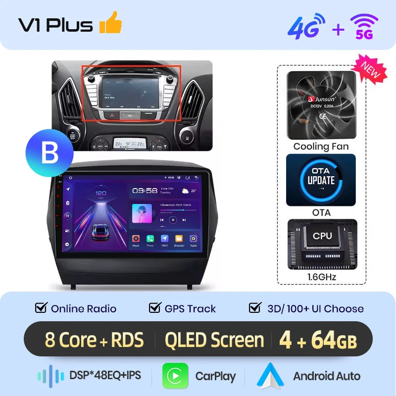 Junsun Android Wireless CarPlay Auto Car Radio For Hyundai Tucson 2 ix35 2009-2015 Car Intelligent Systems DSP SWC RDS GPS FM BT
