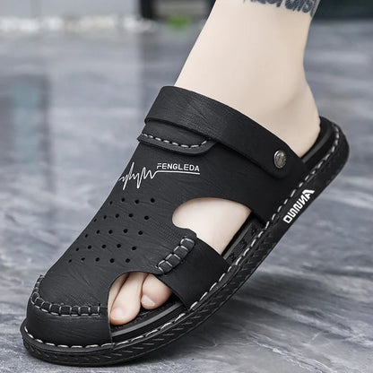 Men's Baotou Sandals Summer new Outdoor Cool Breathable Anti slip Waterproof Beach Shoes Soft Sole Fashion Dual purpose Slippers