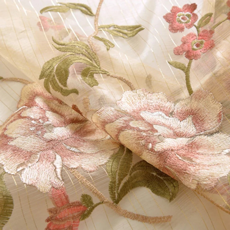 Luxury European Style Velvet Embroidery Curtains for Living Room Bedroom Embroidery Flowers Semi Hollow Blackout Curtain 1 Panel