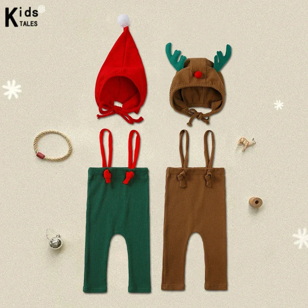 2025 Christmas Costumes Newborn Knit Pants with Hat Baby Boys Girls Trousers Clothes Infant Leggings Clothing Toddler Outfits