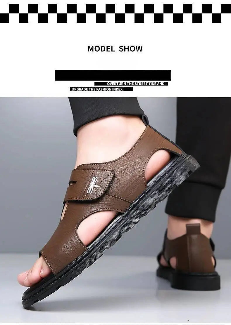 2025 New Fashion Brand Roman Sandals For Men Soft Sole Comfortable High-Quality Leather Beach Men's Casual Shoes