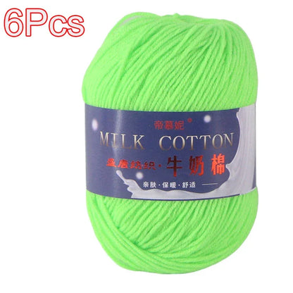 6Pcs Dyed Milk Sweet Soft Cotton Crochet Wool Yarn Thick Yarn Fiber Hand Knitting Wool Crochet Yarn Threads for DIY Sweater