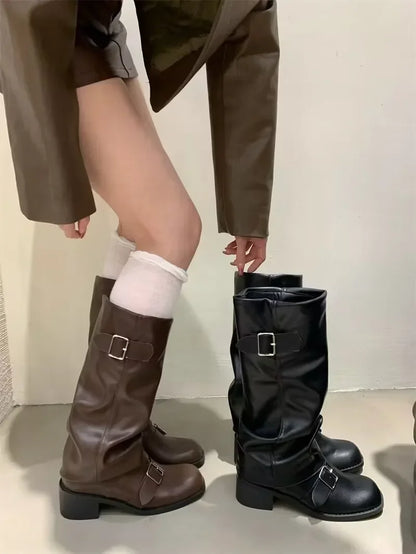 Woman Boots Knee High Platform Chunky Heels Trend Punk Gothic New Rock Leather Fashion Women's Shoes Motorcycle Footwear Q221