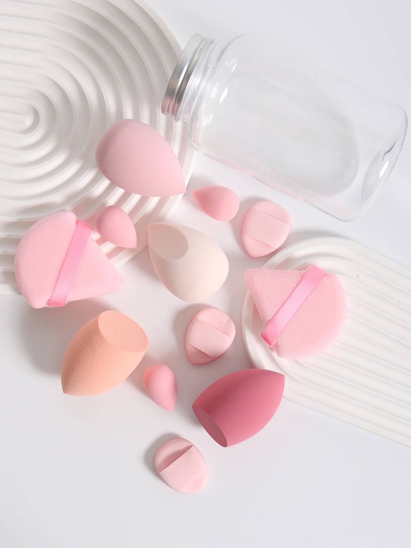 12Pcs Makeup Sponge Set with Storage Jar Latex-Free, Makeup Sponge Finger Puff, Dual-Use Wet & Dry Foundation Cosmetic Puffs
