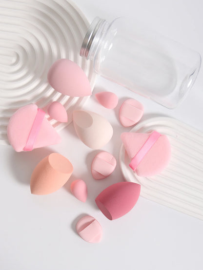 12Pcs Makeup Sponge Set with Storage Jar Latex-Free, Makeup Sponge Finger Puff, Dual-Use Wet & Dry Foundation Cosmetic Puffs