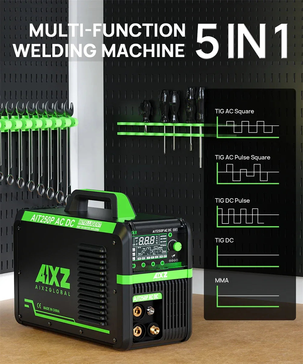 AIXZ 250A 5 in 1 HF TIG Welder AC/DC Aluminum Welding MMA/ARC/Argon Digital Pulse 2T/4T IGBT Inverter Stainless Welding Machine