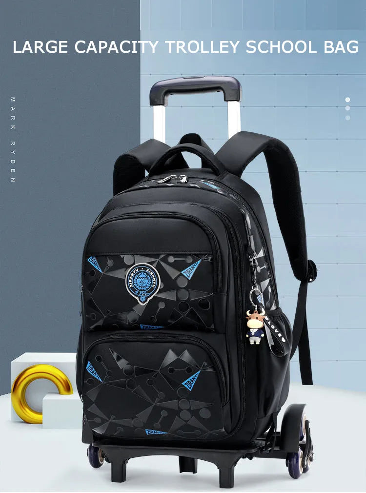 High-capacity on 2/6 Wheels Waterproof Luggage Rolling Bag Student Shoulder Backpack  Detachable Children Rolling School Bags