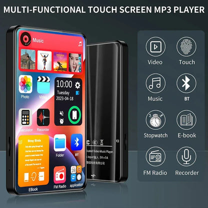 4 Inch Full Touch Screen MP3 Player Bluetooth 5.2 Walkman MP4 16GB Built-in Speaker Music Player with FM Radio Recorder E-Book