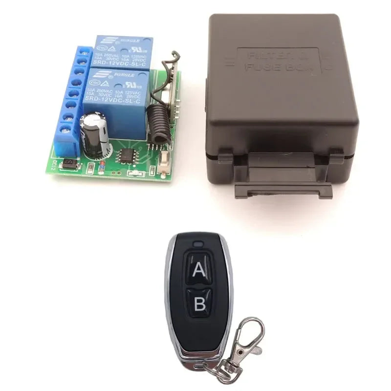 433MHz Universal Wireless Remote Control DC 12V 2CH rf Relay Receiver and Transmitter for Universal Garage door and gate Control