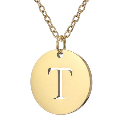 New Trend Stainless Steel Gold Silver Color Initials Necklace Hollow Round 26 Letter Pendant Necklace Jewelry Christmas Gift