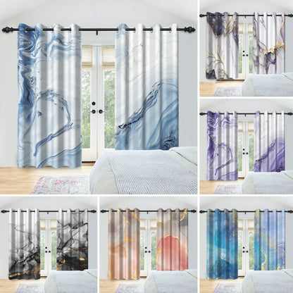 2pcs/set Marble Print Blackout Curtain Modern Window Drapes Blue Gold Pink Thermal Insulated Living Room Bedroom Home Decoration