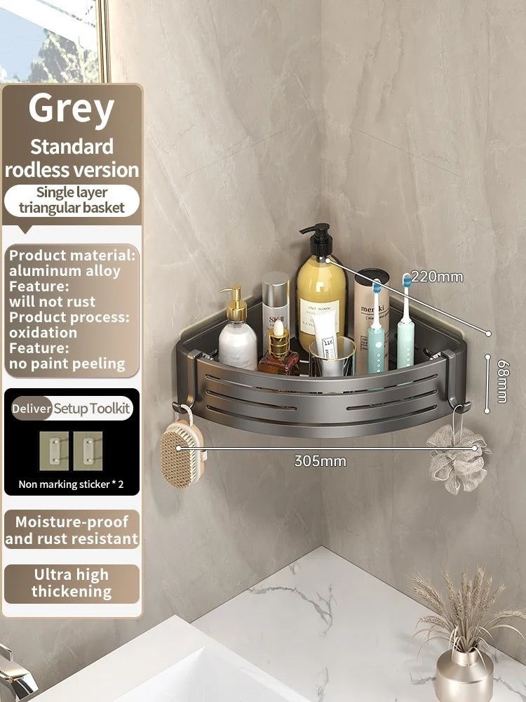 No Need To Drill Walls for Installation Aluminum Bathroom Shelf Shelves Shampoo Rack Storage Holder Kitchen Organizer Wall Rack