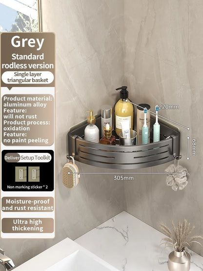 No Need To Drill Walls for Installation Aluminum Bathroom Shelf Shelves Shampoo Rack Storage Holder Kitchen Organizer Wall Rack