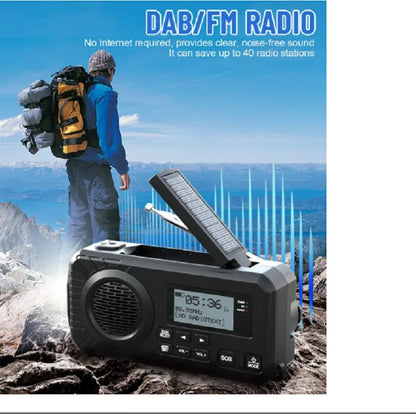 DAB376BT  Crank Radio DAB+FM BT Emergency Radio with 5000 mAh Battery Solar  with Alarm Clock Hand Crank Blackout Emergency  use