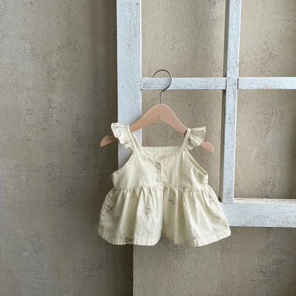 MILANCEL Baby Girl Summer Set Toddler Embroidered Ruffle Dress Top Shorts 2pcs