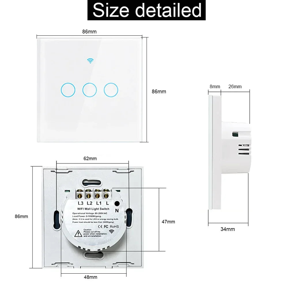 Tuya Wifi EU Smart Switches 1/2/3/4Gang Touch Light Switch Wall Sensor 433mhz RF Switches Smart Life for Alexa Google Home Alice