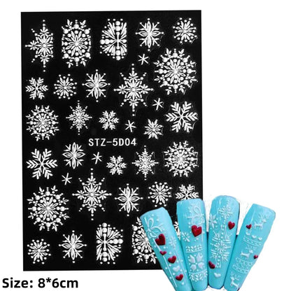 1pc Christmas Nail Art Stickers 5D Winter Holiday Themed Nail Decor Santa/Snowflakes/Christmas Trees/Gingerbread Nail Supplies *