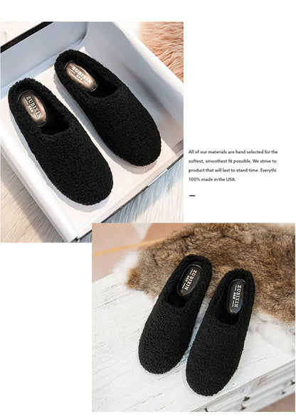 Big Size 43 Women Lambswool Slippers Winter Sheep Fur Shoes Ladies Flat Cotton Slides Home Pantuflas Daily Slip On Furry Mules