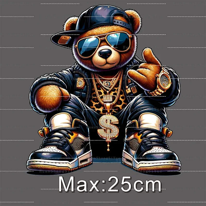 Teddy Bear Street Style Ironing Sticker Clothes DTF Fashion T-shirt Hoodie DIY Hot Transfer Printing Hot Sticker Waterproof