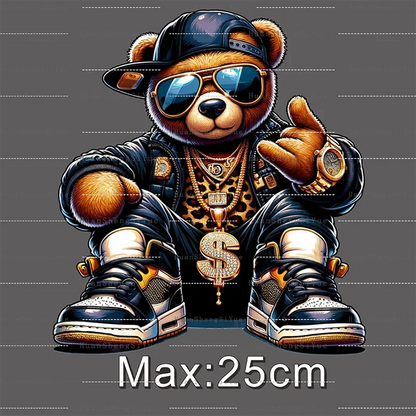 Teddy Bear Street Style Ironing Sticker Clothes DTF Fashion T-shirt Hoodie DIY Hot Transfer Printing Hot Sticker Waterproof