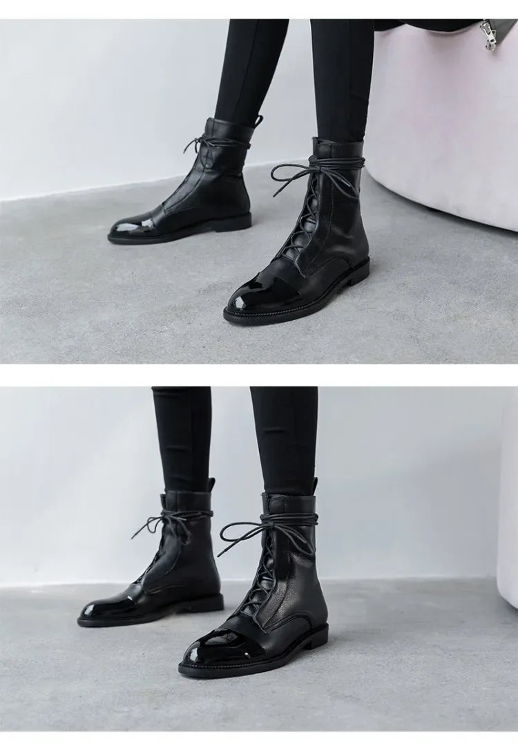 Boots Women's 2023 New Autumn Shoes Single Boots British Style Mid Barrel Slim Boots Children's Black Motorcycle Boots