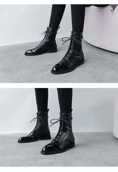 Boots Women's 2023 New Autumn Shoes Single Boots British Style Mid Barrel Slim Boots Children's Black Motorcycle Boots