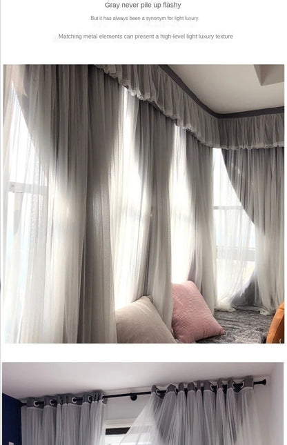 Nordic Style Solid Color Cloth Yarn Integrated Blackout Curtain Modern Bedroom Shade Curtains Living Room Luxury 나비주름 커튼 Шторы