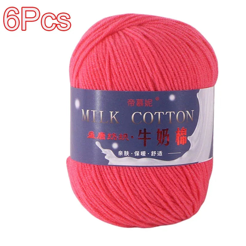 6Pcs Dyed Milk Sweet Soft Cotton Crochet Wool Yarn Thick Yarn Fiber Hand Knitting Wool Crochet Yarn Threads for DIY Sweater