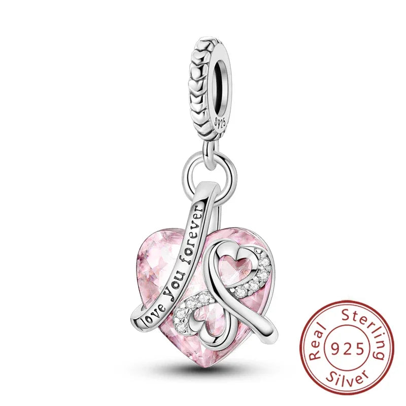 925 Silver Valentine's Day Charms Bead Sparkling Sweet Heart Rose Bear Charm Fit Original Bracelet Bangle Woman DIY Jewelry Gift