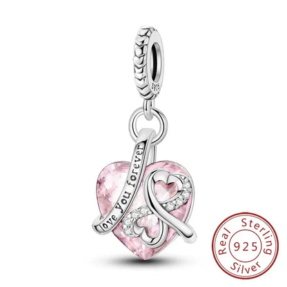 925 Silver Valentine's Day Charms Bead Sparkling Sweet Heart Rose Bear Charm Fit Original Bracelet Bangle Woman DIY Jewelry Gift