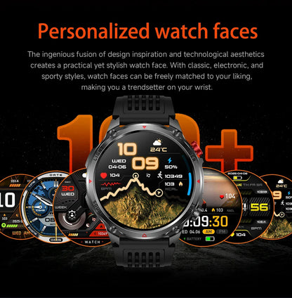 2026 Edition Military Outdoor Sports Smartwatch 1.7-inch AMOLED screen 1100 mAh battery LED flashlight Bluetooth call Waterproof