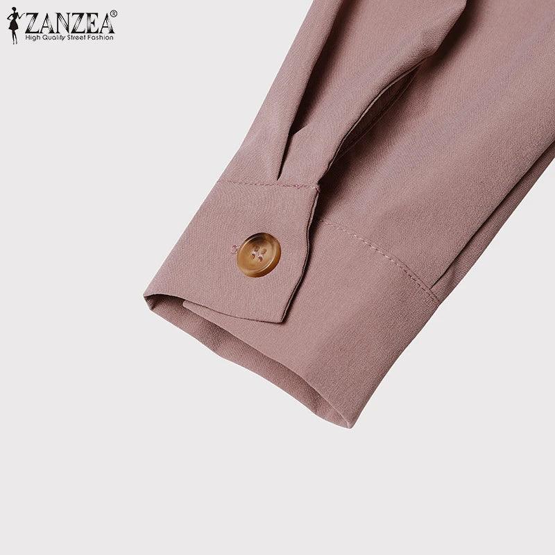 ZANZEA Women Lapel Long Sleeve Vestidos 2025 Spring Solid Work Dresses Casual Waisted No Belted Robe Office Lady Midi Spilt Robe
