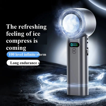 5200mAh Large Capacity Handheld Fan High Speed Refrigeration Handheld Fan 100 Speed  USB Charging Portable Fan