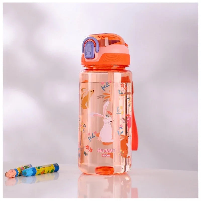 Dinosaur Themed Camping Bottle For Water Drinking Cup With Straw 600ml BPA Free Leakproof Kids Sports Bottle Lightweight Durable
