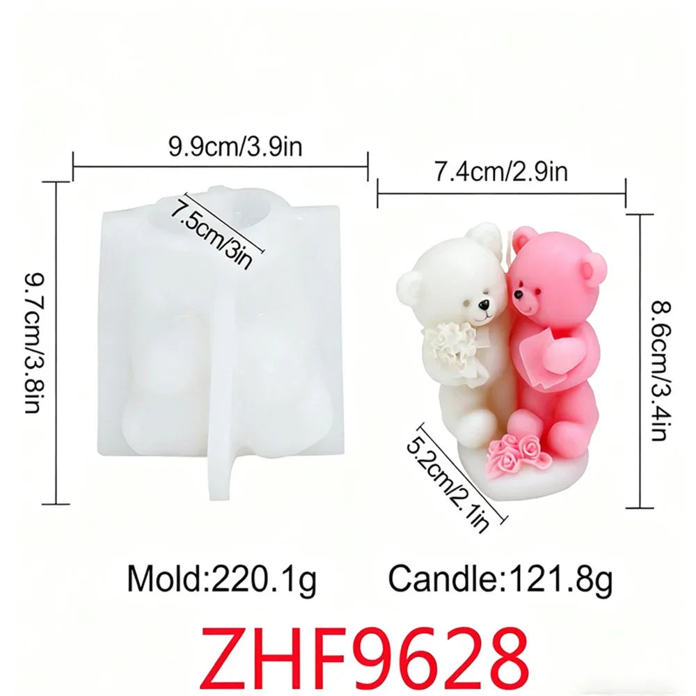 Couple Bear Candle Mold Couple Embrace Bear Silicone Mold 3D Teddy Bear Candle Making Mold for Valentine's Day Birthday Gift