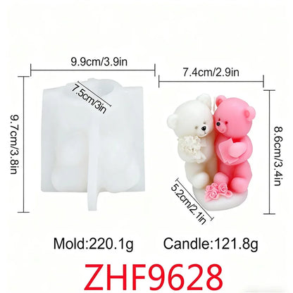 Couple Bear Candle Mold Couple Embrace Bear Silicone Mold 3D Teddy Bear Candle Making Mold for Valentine's Day Birthday Gift
