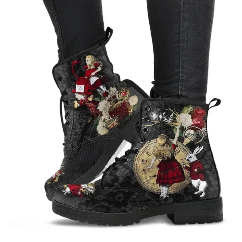 2022 Skull Flower Print High-Top Sneakers Women Boot Autumn Winter Fashion Woman Ankle Boots Adult Botas Mujer Plus Size 43