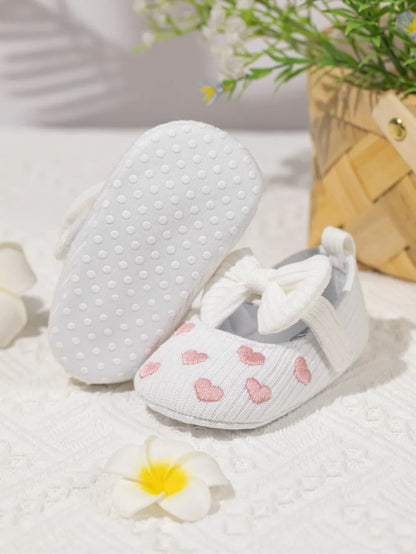 Meckior Spring Autumn Cotton Sole Baby Girl Shoes Newborn Toddler Bow Love First Walkers Anti-slip Baby Casual Shoes Moccasins