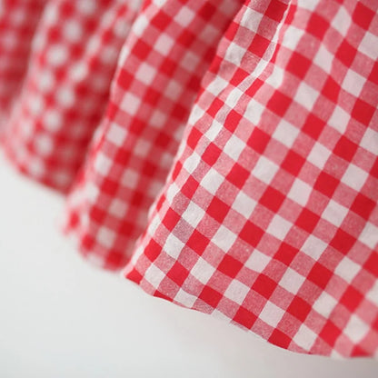 Girls Dresses Summer Cotton Red Checkered Bow Sleeveless Baby Girl Dress Cartoon Casual Beach Baby Clothing