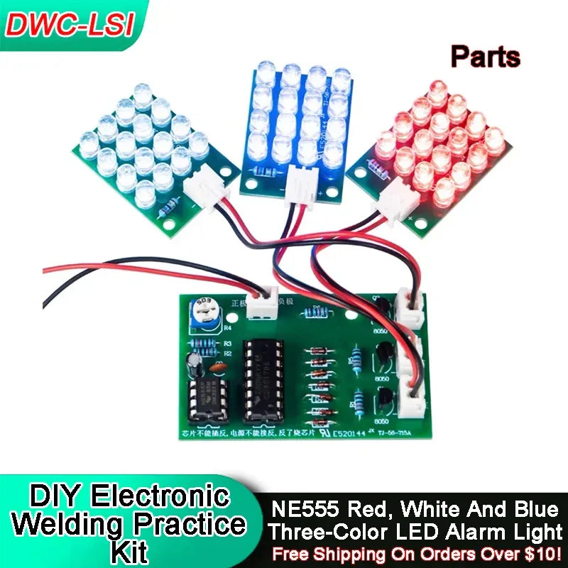 DIY Electronic Welding Practice Kit NE555 Red, White And Blue Flash LED Alarm Light Strobe Module Production Design Kit