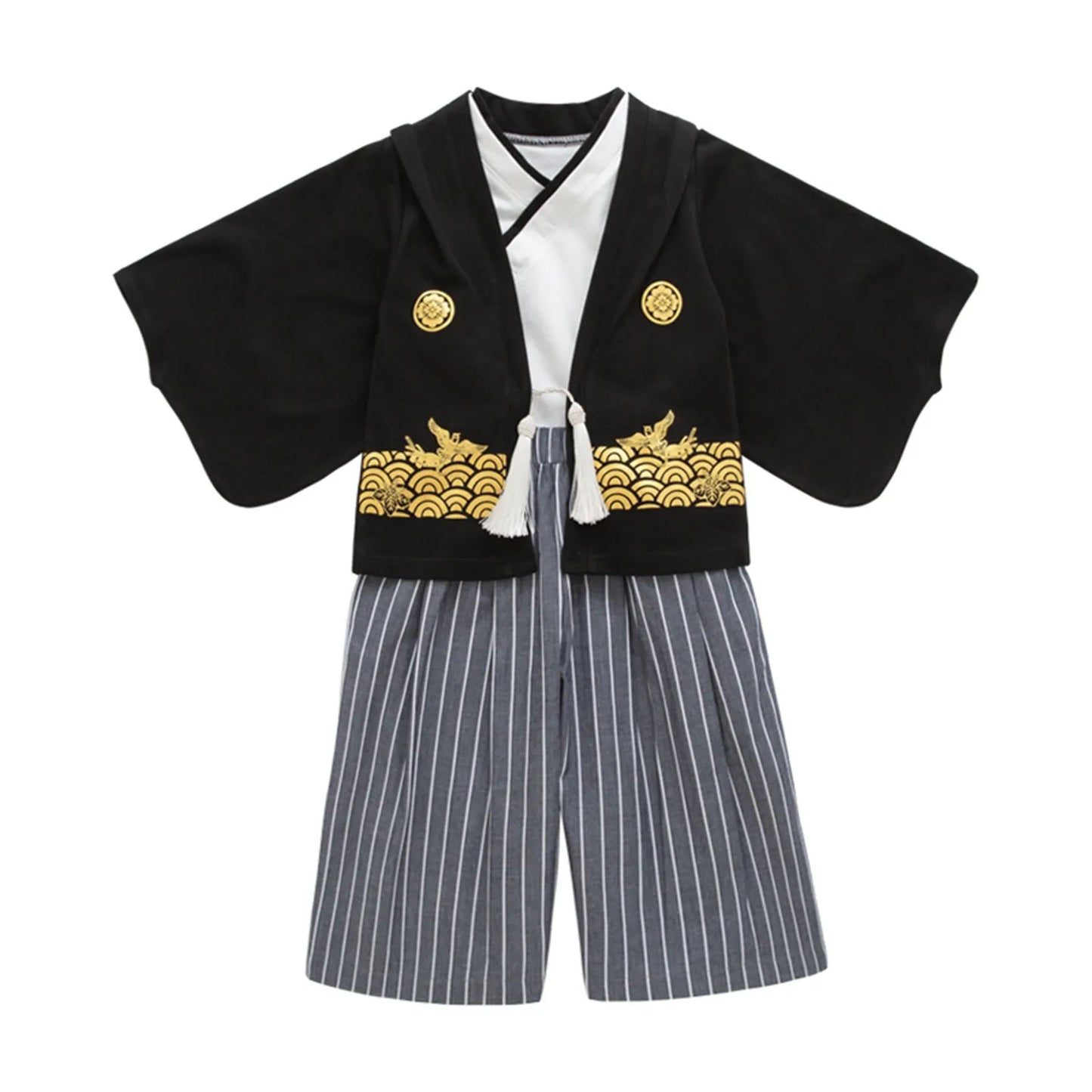 Ensemble kimono traditionnel Jinbei pour garçon, idéal pour les mariages, les remises de diplômes, la fête des cerises et la fête de l'automne. Tenue d'hiver pour garçon.
