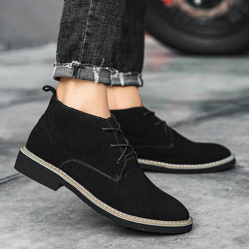 2025 Hot Selling High Top Retro Mens Casual Shoes Outdoor Wear-resistant Lace Up Flat Shoes Autumn and Winter Warm Walking Shoes