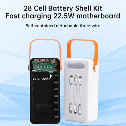 28 Solar 18650 Flat Head Battery Power Bank Welding Free Kit 22.5W Fast Charging Mobile Power Kit Easy Assembly