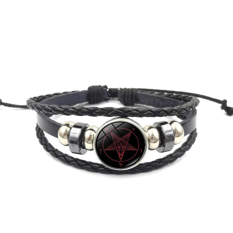 Lucifer Satan Baxter Glass Pendant Leather Knitted Bracelet Handmade Multi Layer Beaded Handicraft Gifts for Family, Girlfriend