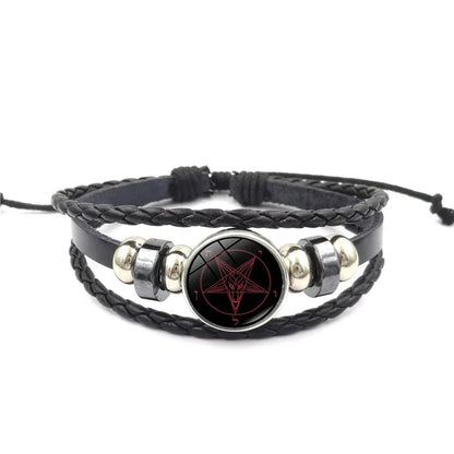 Lucifer Satan Baxter Glass Pendant Leather Knitted Bracelet Handmade Multi Layer Beaded Handicraft Gifts for Family, Girlfriend