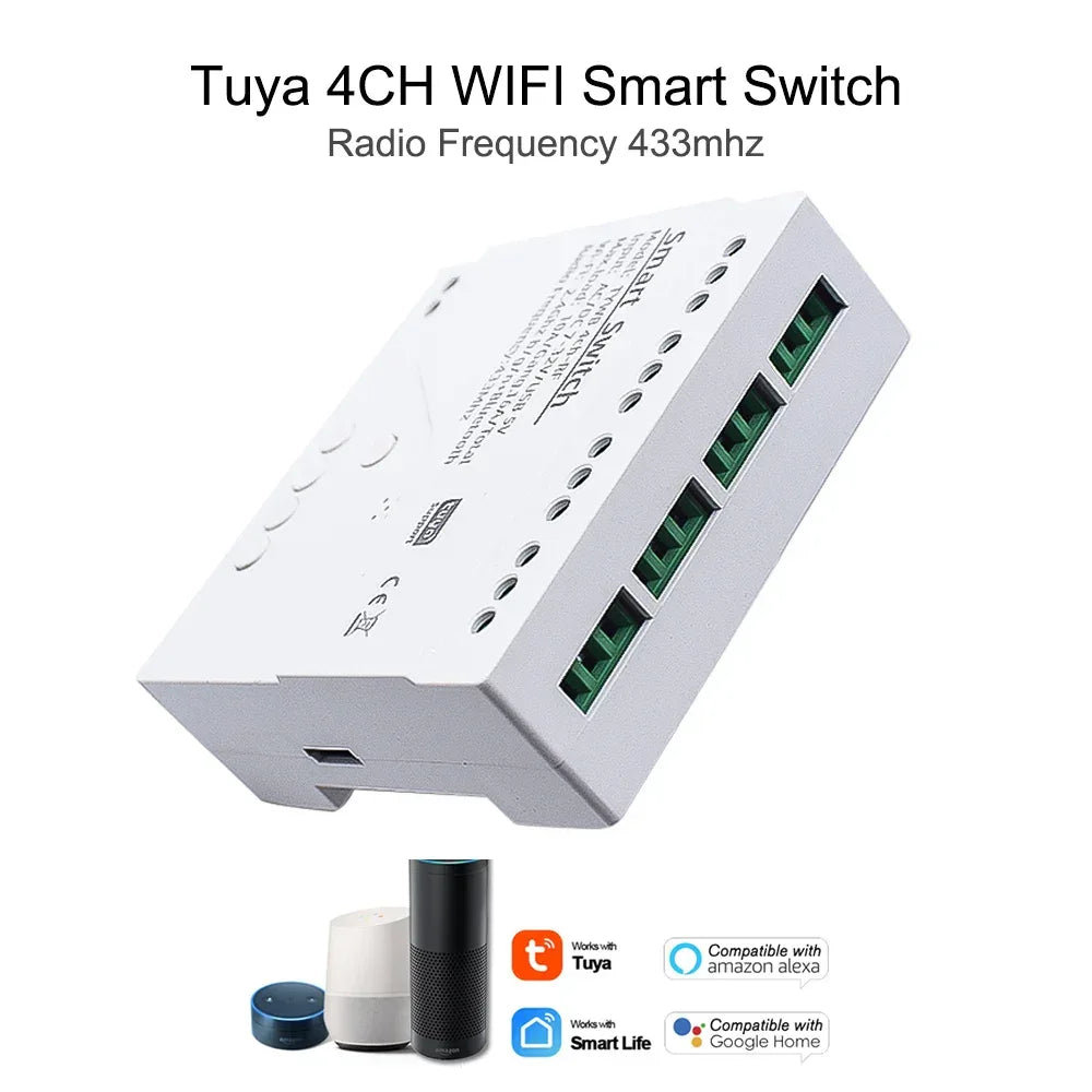 Tuya Smart Home 4CH Relay Module AC/DC 7-32V AC 220V 10A Wifi Switch 4 Channels RF433 Receiver Work With Vioce Alexa Google Home