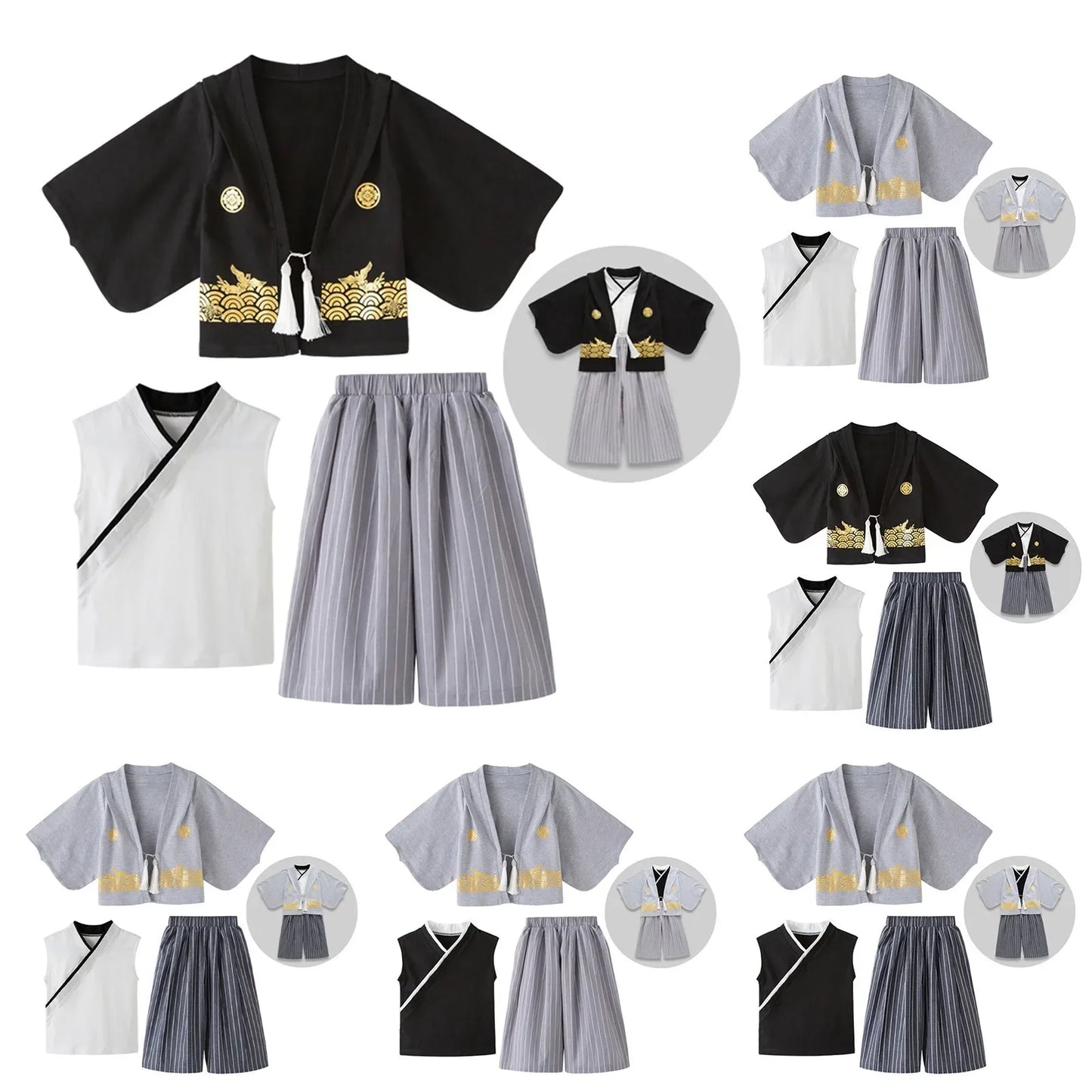 Boys' Kimono Set Traditional Jinbei Kimono For Weddings Graduations Cherry And Autumn Festivals Boys Winter Outfit