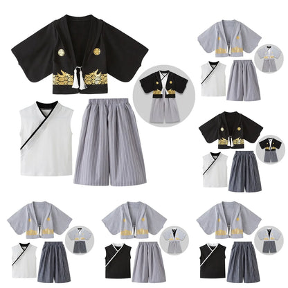 Boys' Kimono Set Traditional Jinbei Kimono For Weddings Graduations Cherry And Autumn Festivals Boys Winter Outfit