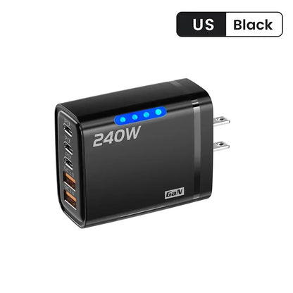 Total 240W Power GaN Charger 5 in 1 Fast Charging Charger PD Adapter For iPhone Samsung Xiaomi Huawei Laptop Tablet 2USB 3C